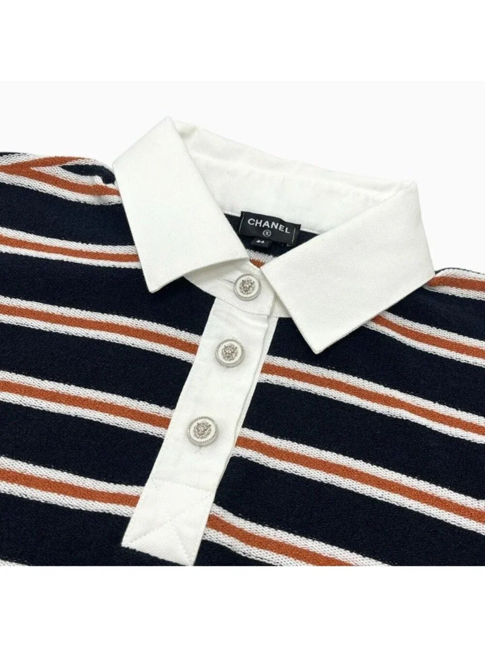 Chanel Polo Shirt Border Lion Button Cotton Black